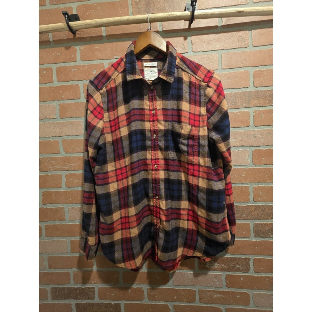 American Eagle Women's Flannel Button-Up Large Stretchy Sku 7